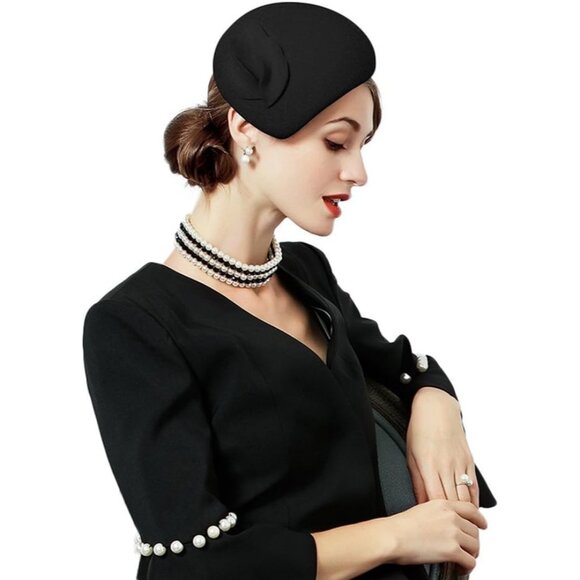 Vintage Wool Fascinator Hat Women's Pillbox Church Derby Wedding Fedoras - Picture 1 of 6